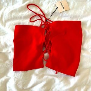 Red Superdown tank top with open sides